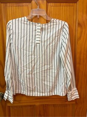 Banana Republic White Blouse with Black Vertical Stripes